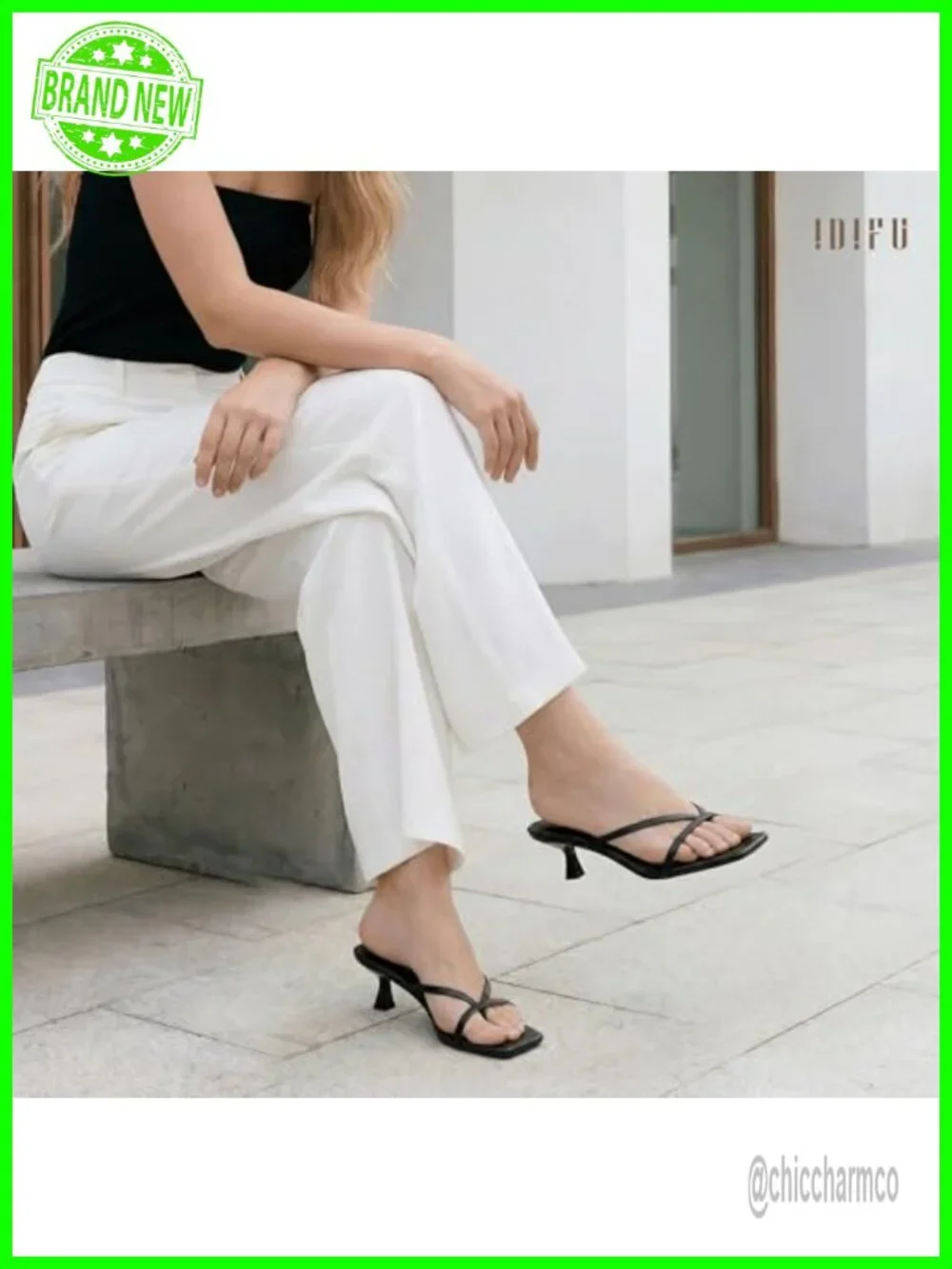 Women's Square Toe Kitten Heel Flip Flop Sandals Strappy Slip-On